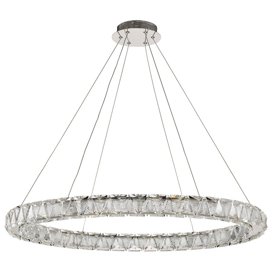 Satco Asher LED 36" Round Pendant, Polished Nickel/K9 Crystal - 62-2442