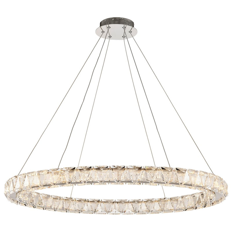 Satco Asher LED 36" Round Pendant, Polished Nickel/K9 Crystal
