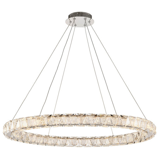 Satco Asher LED 36" Round Pendant, Polished Nickel/K9 Crystal