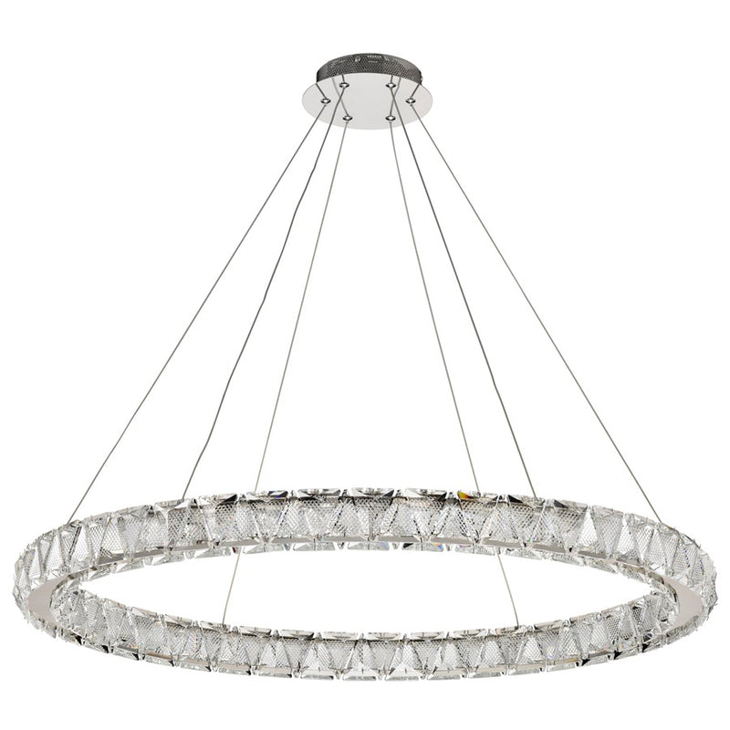 Satco Asher LED 36" Round Pendant, Polished Nickel/K9 Crystal