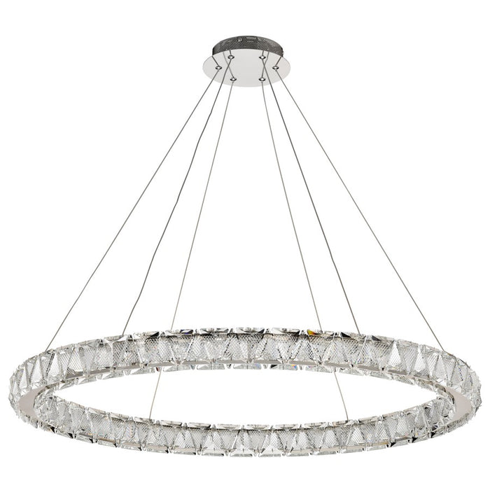 Satco Asher LED 36" Round Pendant, Polished Nickel/K9 Crystal