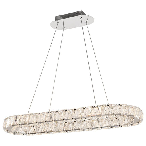 Satco Asher LED 36" Oval Pendant, Polished Nickel/K9 Crystal
