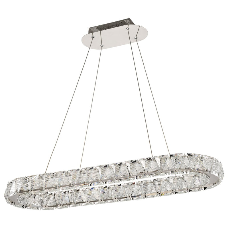 Satco Asher LED 36" Oval Pendant, Polished Nickel/K9 Crystal
