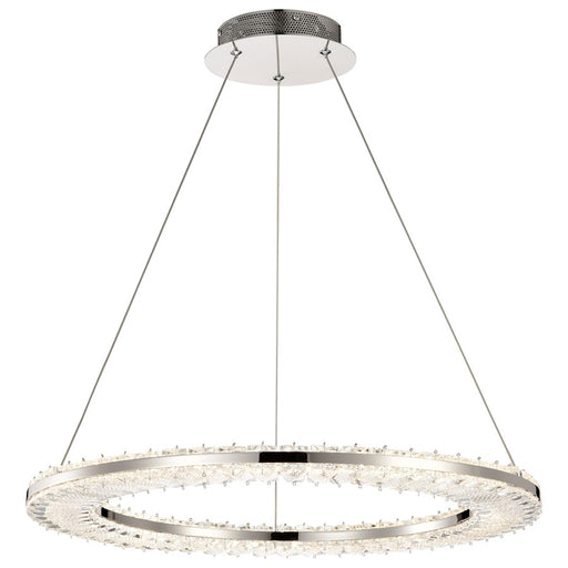Satco Nova LED 23" Round Pendant, Polished Nickel/K9 Crystal
