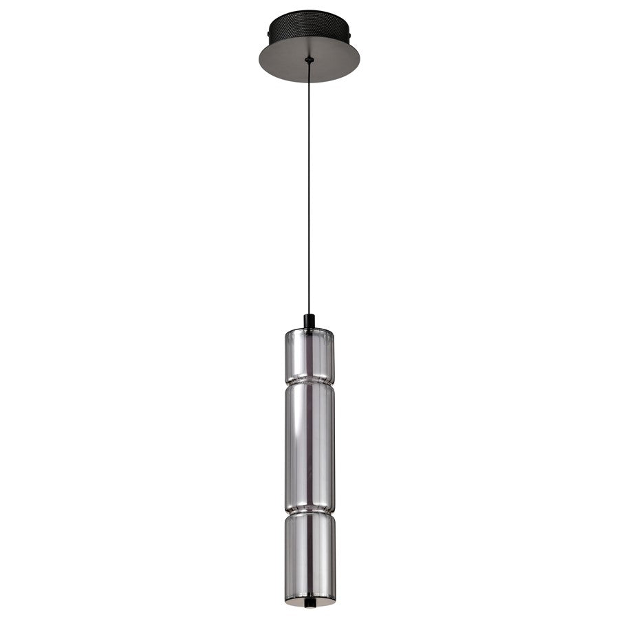 Satco Evander LED 16" Mini Pendant, Matte Black/Smoked Glass - 62-2451