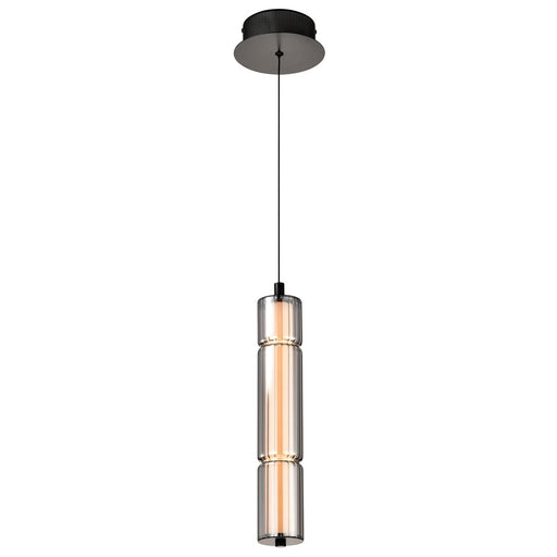 Satco Evander LED 16" Mini Pendant, Matte Black/Smoked Glass