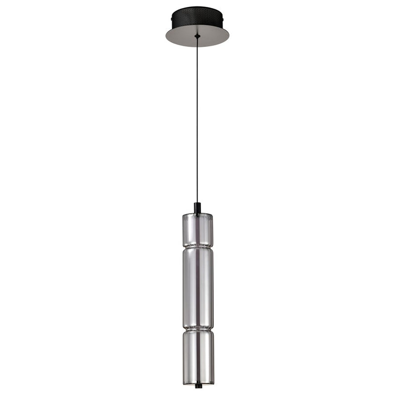 Satco Evander LED 16" Mini Pendant, Matte Black/Smoked Glass