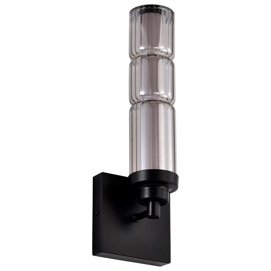 Satco Evander LED Wall Sconce, Matte Black/Smoked Glass - 62-2453