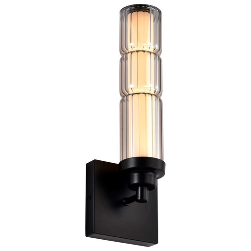 Satco Evander LED Wall Sconce, Matte Black/Smoked Glass