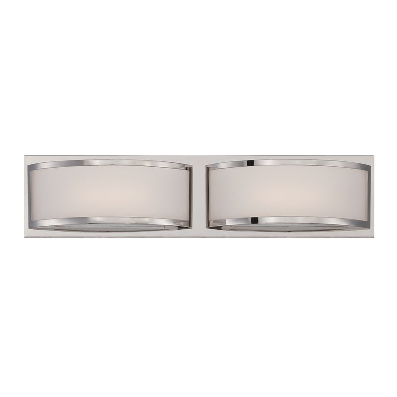 Nuvo Mercer 20.5in 2-Light Wall Sconce | Contemporary Polished Nickel and Frosted Glass | Bathroom & Hallway Accent | 20.5 x 3.5 x 4.125 in | Model 62-312