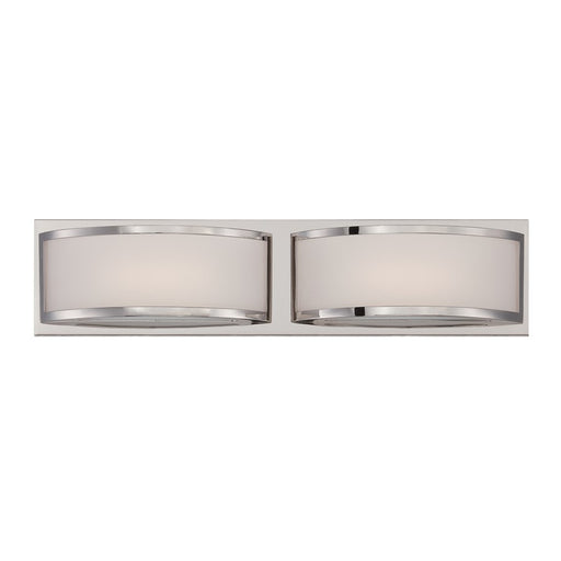 Nuvo Mercer 20.5in 2-Light Wall Sconce | Contemporary Polished Nickel and Frosted Glass | Bathroom & Hallway Accent | 20.5 x 3.5 x 4.125 in | Model 62-312