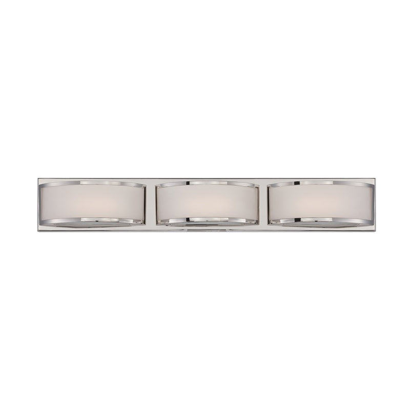 Nuvo Mercer 28in 3-Light LED Wall Sconce | Contemporary Polished Nickel and Frosted Glass | Bathroom & Hallway | 27.9 x 4 x 3.5 in | Model 62-313