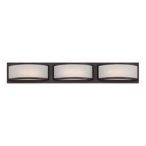 Nuvo Mercer 27.9in 3-Light Wall Sconce | Contemporary Georgetown Bronze and Frosted Glass | Hallway & Bathroom Accent | 27.9 x 3.5 x 4 in | Model 62-316