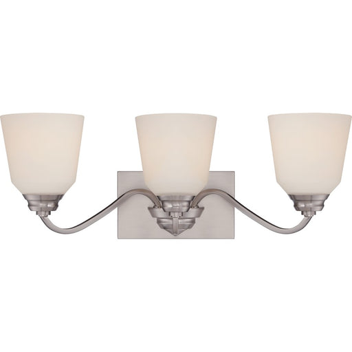 Nuvo Calvin 24in 3-Light Vanity Light | Transitional Brushed Nickel and Satin White Glass | Bathroom Vanity | 23.88 x 8.5 in | Model 62-368
