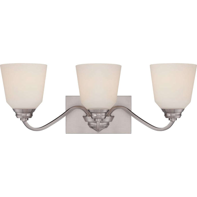 Nuvo Calvin 24in 3-Light Vanity Light | Transitional Brushed Nickel and Satin White Glass | Bathroom Vanity | 23.88 x 8.5 in | Model 62-368