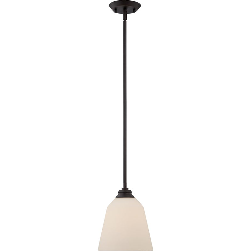 Nuvo Calvin 8in 1-Light Mini Pendant | Transitional Mahogany Bronze and Satin White Glass | Kitchen Island & Dining Room | 8 x 8 x 48 in | Model 62-372