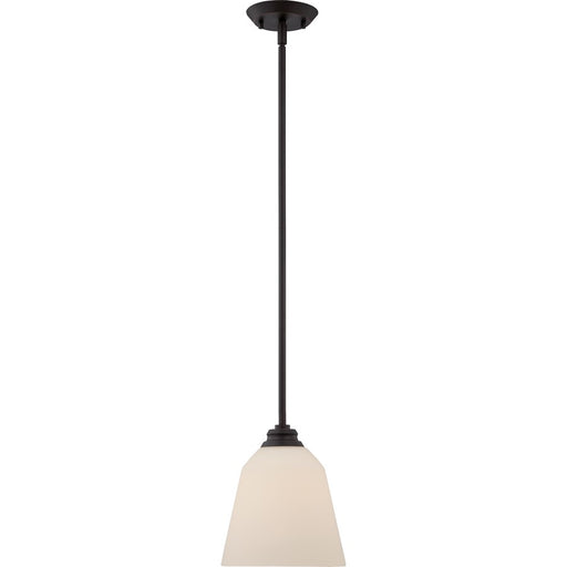 Nuvo Calvin 8in 1-Light Mini Pendant | Transitional Mahogany Bronze and Satin White Glass | Kitchen Island & Dining Room | 8 x 8 x 48 in | Model 62-372