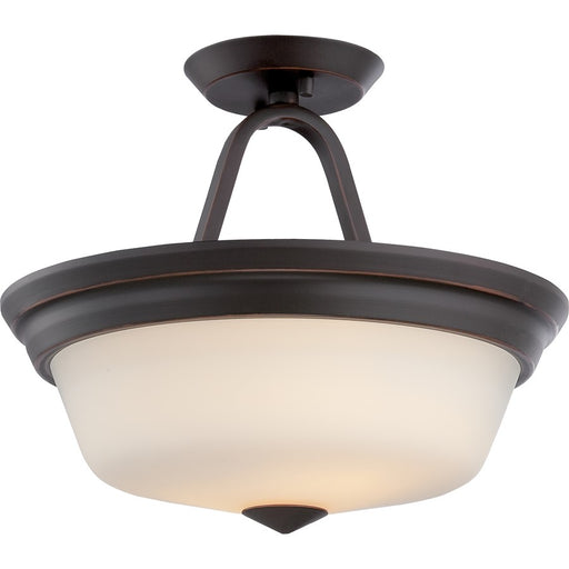 Nuvo Calvin 13in 2-Light Semi Flush Mount | Transitional Mahogany Bronze and Satin White Glass | Living Room & Bedroom | 13 x 10.88 in | Model 62-374