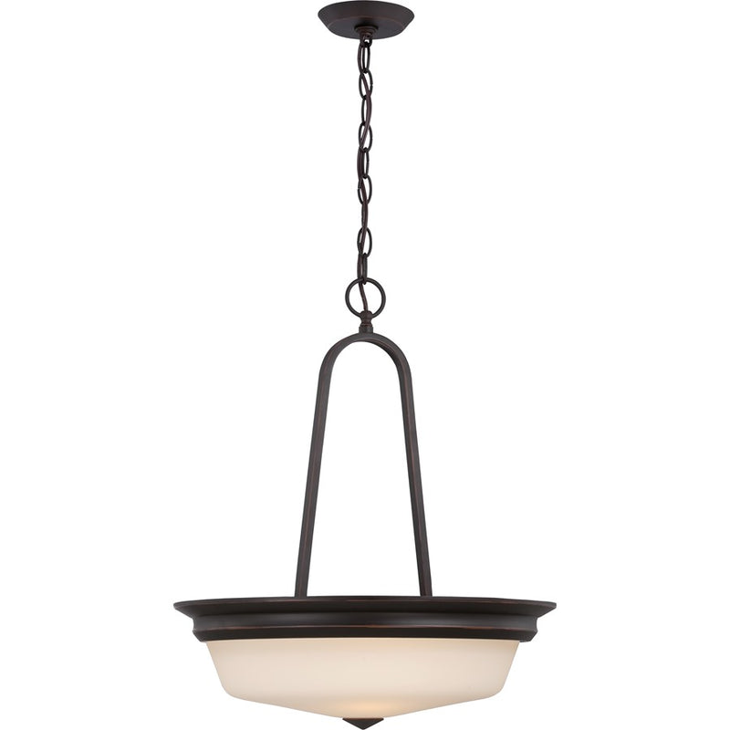 Nuvo Calvin 18in 3-Light Pendant | Transitional Mahogany Bronze and Satin White Glass | Kitchen Island & Dining Room | 18 x 18 x 21.5 in | Model 62-375