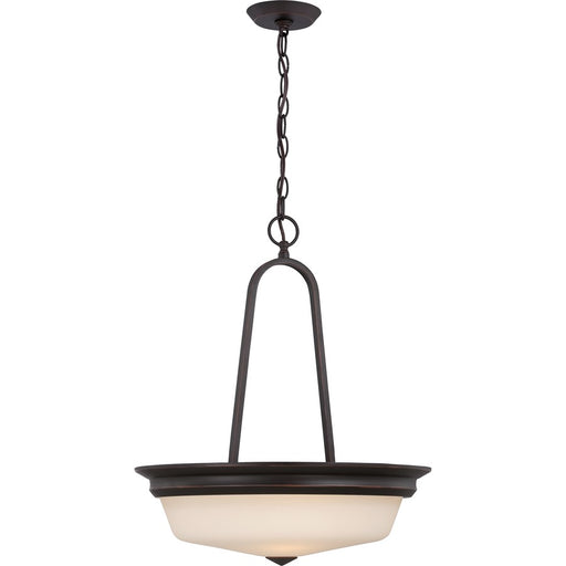 Nuvo Calvin 18in 3-Light Pendant | Transitional Mahogany Bronze and Satin White Glass | Kitchen Island & Dining Room | 18 x 18 x 21.5 in | Model 62-375