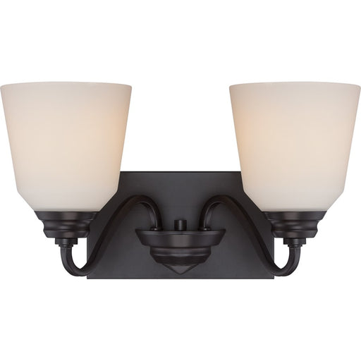 Nuvo Calvin 15.75in 2-Light Vanity Light | Transitional Mahogany Bronze and Satin White Glass | Bathroom Vanity | 15.75 x 8.5 in | Model 62-377