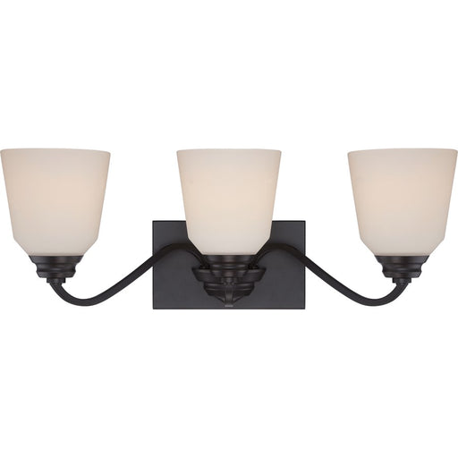 Nuvo Calvin 24in 3-Light Vanity Light | Transitional Mahogany Bronze and Satin White Glass | Bathroom Vanity | 23.88 x 8.5 in | Model 62-378