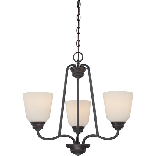 Nuvo Calvin 22in 3-Light Chandelier | Transitional Mahogany Bronze and Satin White Glass | Dining Room & Living Room | 22 x 22 x 20 in | Model 62-379