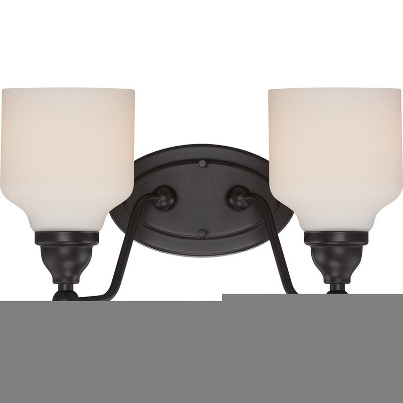 Nuvo Kirk 15in 2-Light Vanity Light | Transitional Mahogany Bronze and Satin White Glass | Bathroom Vanity | 15 x 8.25 in | Model 62-397