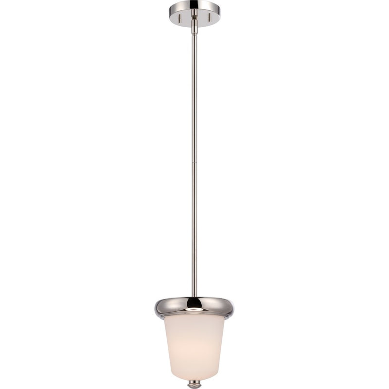 Nuvo Dylan 7in 1-Light Mini Pendant | Transitional Polished Nickel and Etched Opal Glass | Kitchen Island & Dining Room | 809 Lumens | Model 62-402