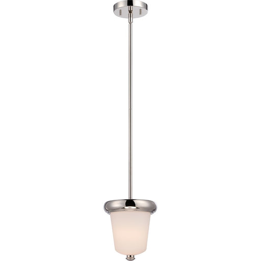 Nuvo Dylan 7in 1-Light Mini Pendant | Transitional Polished Nickel and Etched Opal Glass | Kitchen Island & Dining Room | 809 Lumens | Model 62-402
