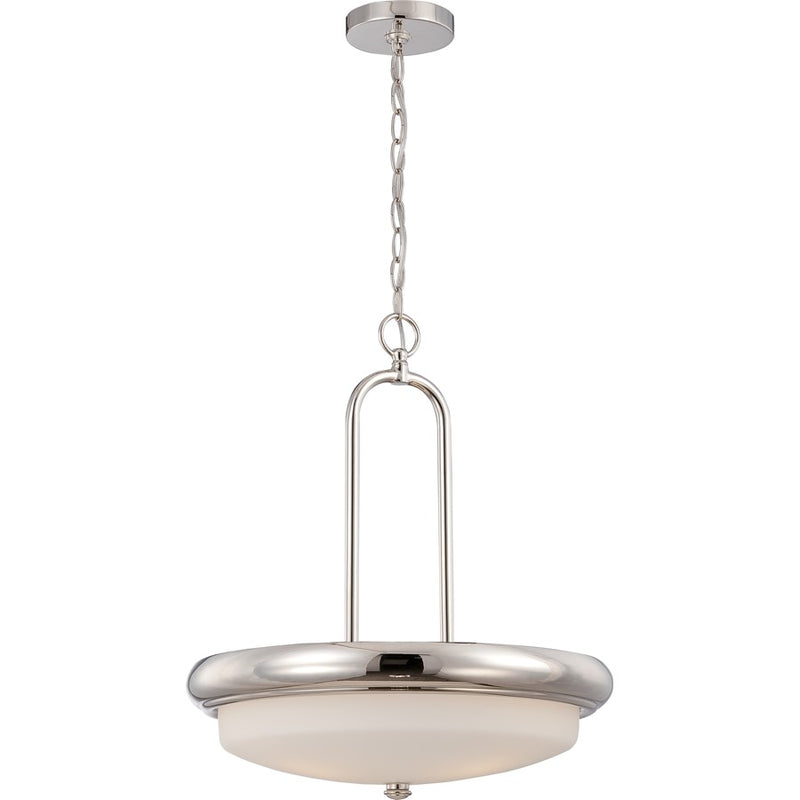 Nuvo Dylan 18in 3-Light Pendant | Transitional Polished Nickel and Etched Opal Glass | Kitchen Island & Dining Room | 18 x 18 x 21 in | Model 62-405