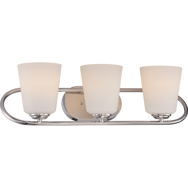 Nuvo Dylan 24in 3-Light Vanity Light | Transitional Polished Nickel and Satin White Glass | Bathroom Vanity | 24 x 7.25 x 8 in | Model 62-408