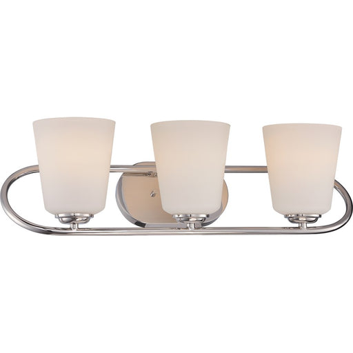 Nuvo Dylan 24in 3-Light Vanity Light | Transitional Polished Nickel and Satin White Glass | Bathroom Vanity | 24 x 7.25 x 8 in | Model 62-408