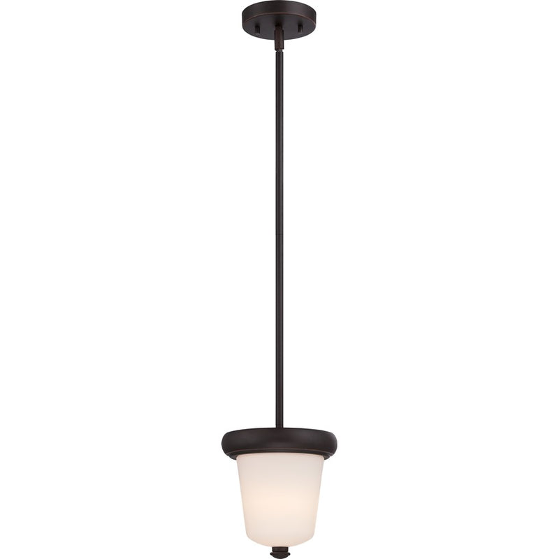 Nuvo Dylan 7in 1-Light Mini Pendant | Transitional Mahogany Bronze and Etched Opal Glass | Kitchen Island & Dining Room | 809 Lumens 2700K | Model 62-412