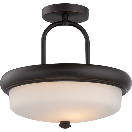 Nuvo Dylan 13in 2-Light Semi Flush Mount | Transitional Mahogany Bronze and Etched Opal Glass | Entryway & Hallway | 13 x 12 in | Model 62-414