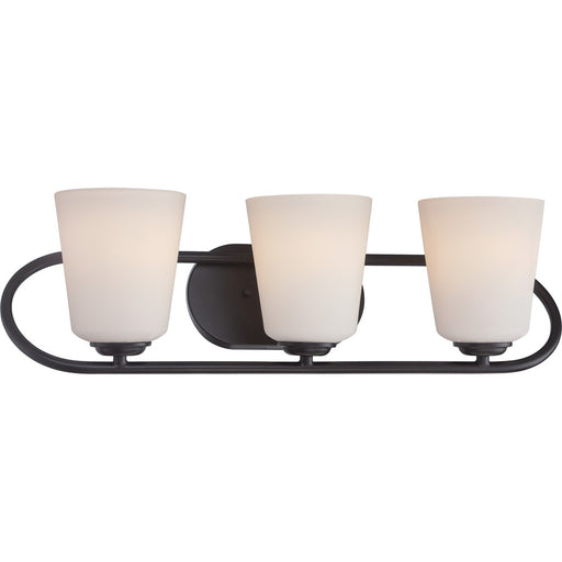 Nuvo Dylan 24in 3-Light Vanity Light | Transitional Mahogany Bronze and Satin White Glass | Bathroom Vanity | 24 x 7.25 x 8 in | Model 62-418