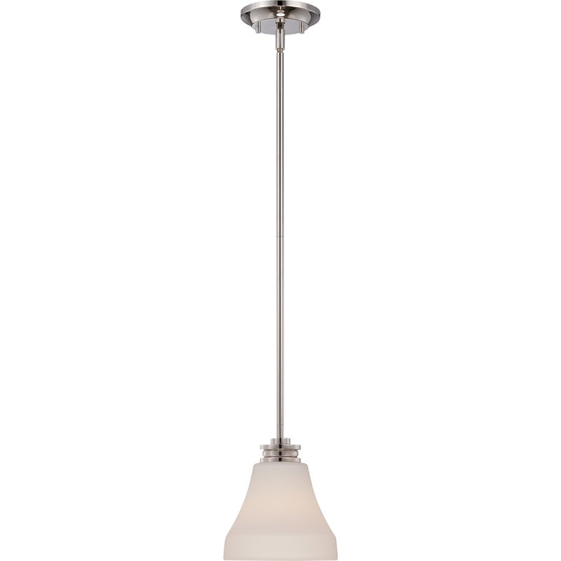 Nuvo Cody 7in 1-Light Mini Pendant | Transitional Polished Nickel and Satin White Glass | Kitchen Island & Dining Room | 7 x 46.62 in | Model 62-422