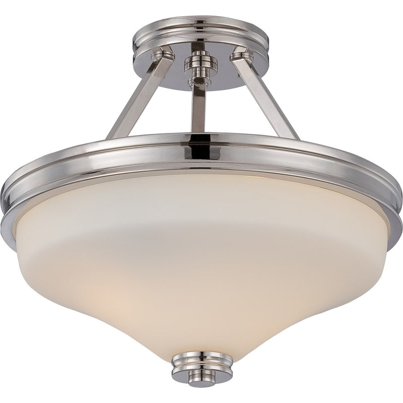 Nuvo Cody 13in 2-Light Semi Flush Mount | Transitional Polished Nickel and Satin White Glass | Living Room & Bedroom Hallway | 13 x 11.5 in | Model 62-424