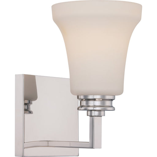 Nuvo Cody 1-Light Vanity Light | Transitional Polished Nickel and Satin White Glass | Bathroom Vanity & Powder Room | 5.38 x 7 x 9 in, 809 | Model 62-426