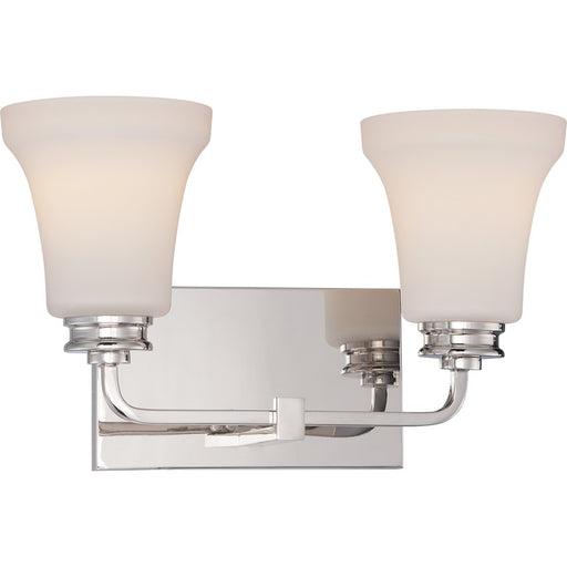 Nuvo Cody 14.88in 2-Light Vanity Light | Transitional Polished Nickel and Satin White Glass | Bathroom Vanity | 14.88 x 9 x 7 in | Model 62-427