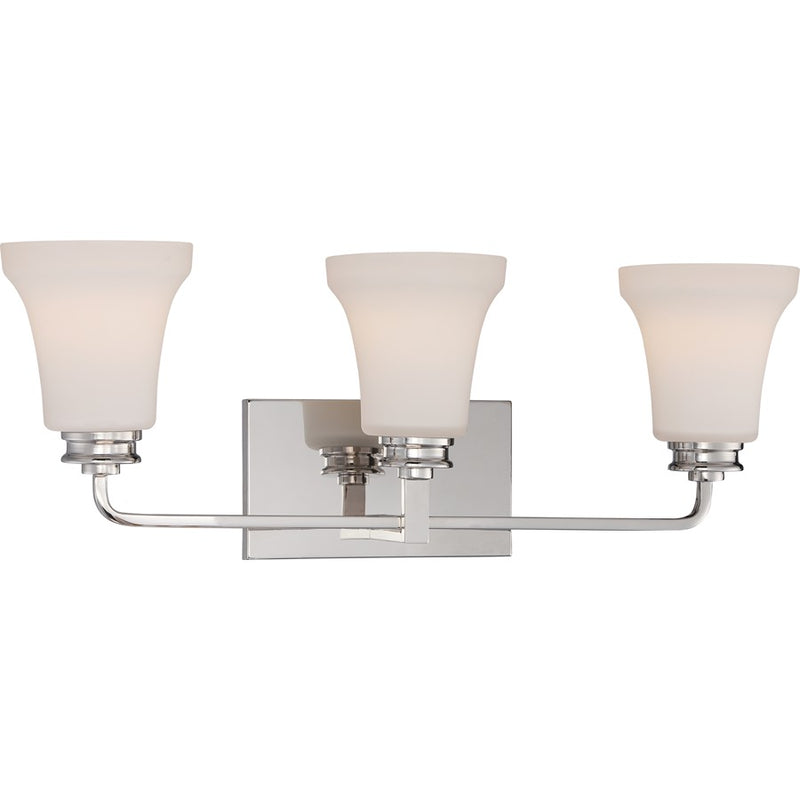 Nuvo Cody 24in 3-Light Vanity Light | Transitional Polished Nickel and Satin White Glass | Bathroom Vanity | 24.25 x 9 x 7 in | Model 62-428