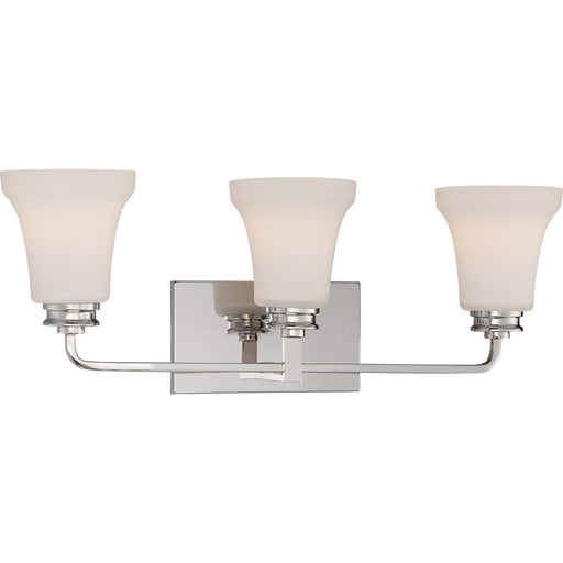 Nuvo Cody 24in 3-Light Vanity Light | Transitional Polished Nickel and Satin White Glass | Bathroom Vanity | 24.25 x 9 x 7 in | Model 62-428