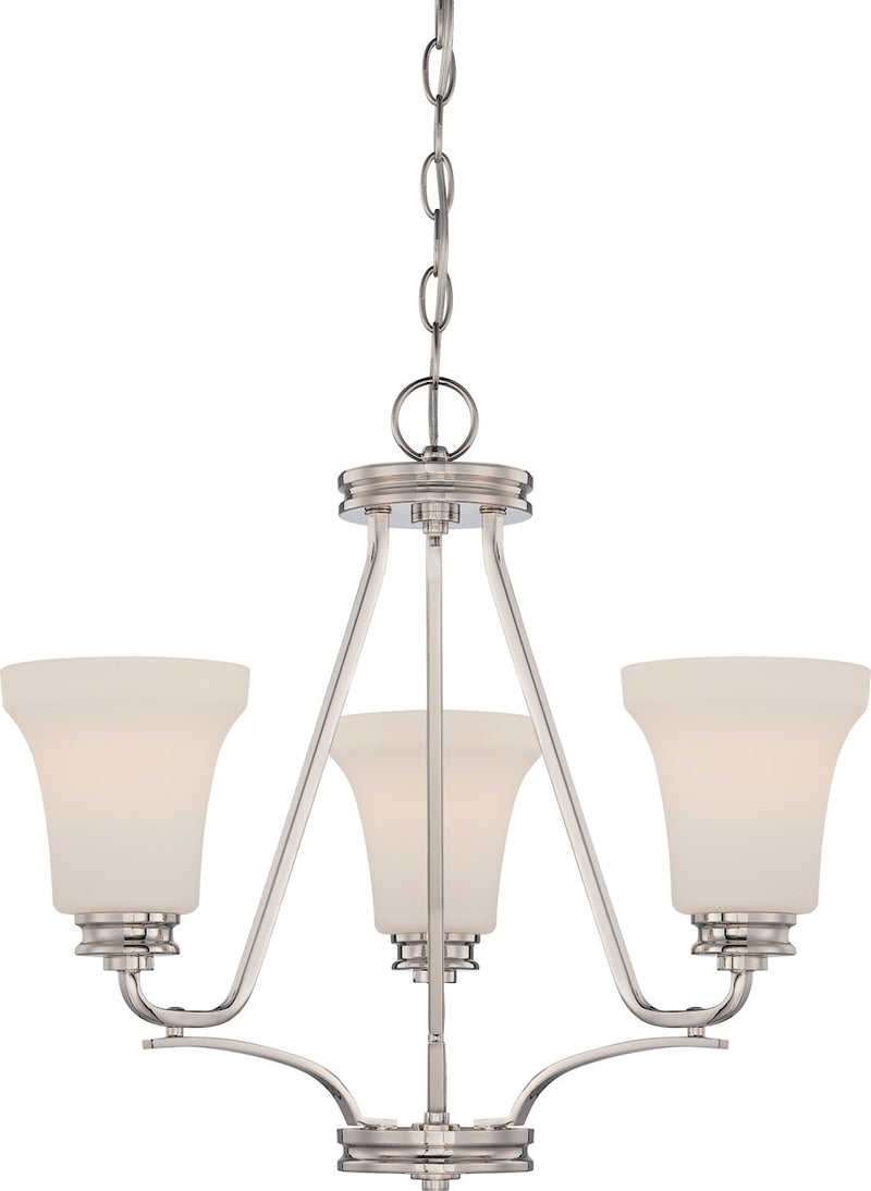 Nuvo Cody 21in 3-Light Chandelier | Transitional Polished Nickel and Satin White Glass | Dining Room & Living Room | 21 x 18.38 in | Model 62-429
