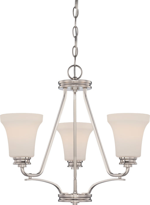 Nuvo Cody 21in 3-Light Chandelier | Transitional Polished Nickel and Satin White Glass | Dining Room & Living Room | 21 x 18.38 in | Model 62-429