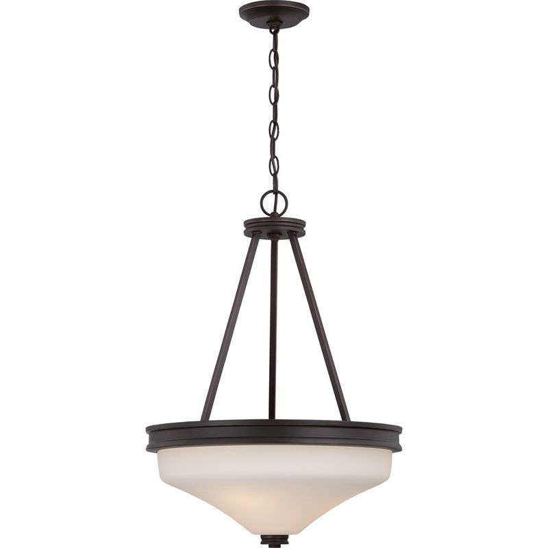 Nuvo Cody 18in 3-Light Pendant | Transitional Mahogany Bronze and Satin White Glass | Kitchen Island & Dining Room | 18 x 18 x 25.25 in | Model 62-435