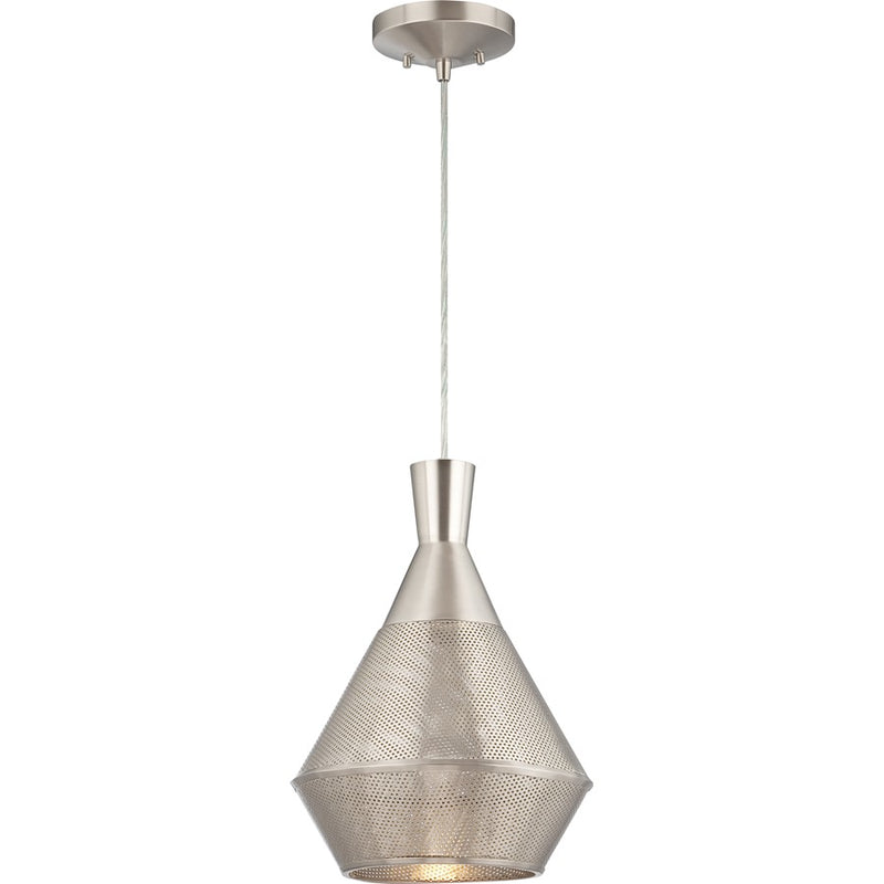 Nuvo Lighting Jake 11in 1-Light Pendant | Transitional Satin Steel and Perforated Metal | Kitchen Island & Dining Room | 11 x 15.38 in | Model 62-471
