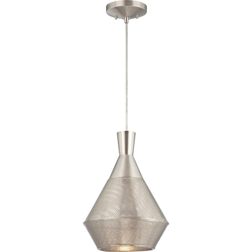 Nuvo Lighting Jake 11in 1-Light Pendant | Transitional Satin Steel and Perforated Metal | Kitchen Island & Dining Room | 11 x 15.38 in | Model 62-471