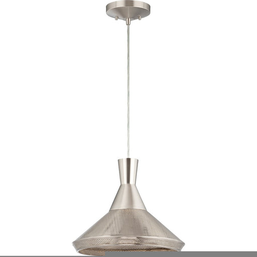 Nuvo Lighting Luger 13in 1-Light Pendant | Transitional Satin Steel Perforated Metal Shade | Kitchen Island & Dining Room | 13.25 x 13.25 x | Model 62-472