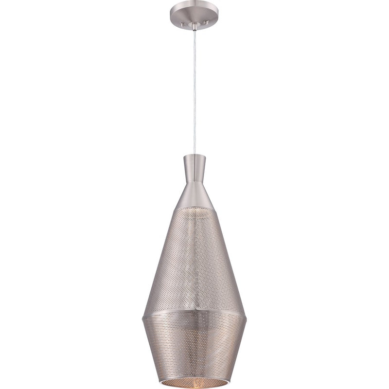 Nuvo Lighting Marx 11in 1-Light Pendant | Transitional Satin Steel and Perforated Metal | Kitchen Island & Dining Room | 11 x 11 x 24.62 in | Model 62-473