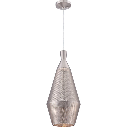 Nuvo Lighting Marx 11in 1-Light Pendant | Transitional Satin Steel and Perforated Metal | Kitchen Island & Dining Room | 11 x 11 x 24.62 in | Model 62-473